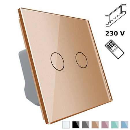Podwójny włącznik dotykowy schodowy z pilotem, kolor złoty (VL-C702SR-63) LIVOLO