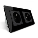 Gniazdo podwójne z bolcem 2 x 230V 16A z czarnym panelem szklanym (VL-W02FR-62) Livolo