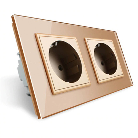 Gniazdo podwójne elektryczne 16A ze złotym panelu szklanego (VL-W02EU-63) Livolo