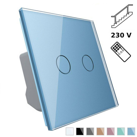 Podwójny włącznik dotykowy krzyżowo-schodowy z pilotem, niebieskie podświetlenie (VL-C702SR-69) Livolo