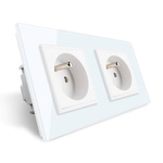 Gniazdo podwójne z bolcem 2 x 230V 16A z białym panelem szklanym (VL-W02FR-61) Livolo