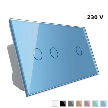 Podwójny dotykowy panel szklany w kolorze niebieskim 2+1 (VL-C7012-69) Livolo