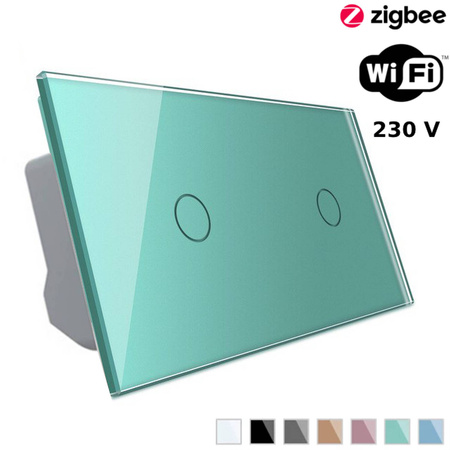 Włącznik dotykowy Wi-Fi z podwójnym panelem szklanym zielonym 1+1 (VL-C7011EC-68) Livolo