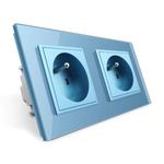 Gniazdo podwójne z bolcem 2 x 230V 16A z niebieskim panelem szklanym (VL-W02FR-69) Livolo