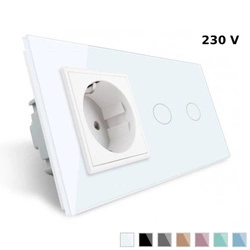 Gniazdo 230V 16A z podwójnym włącznikiem dotykowym i białą ramką szklaną (VL-C702EU-61) Livolo