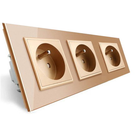 Gniazdo elektryczne złote, 3-wyjściowe z bolcem 16A - 230V (VL-W03FR-63) LIVOLO