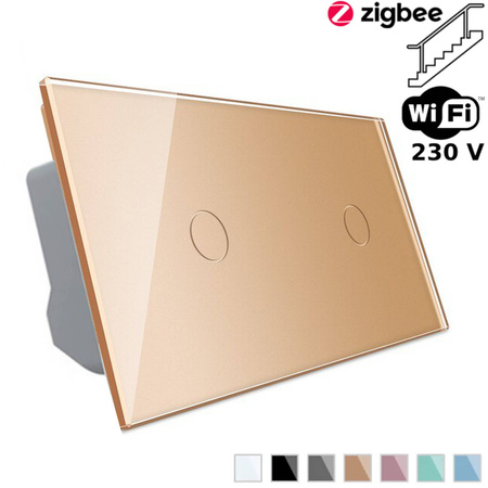 Włącznik dotykowy schodowy 1 + 1 EC Wi-Fi w kolorze złotym (VL-C7011SEC-63) Livolo