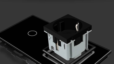 Gniazdo 230V 16A z niebieskim panelem dotykowym i ramką szklaną (VL-C701EU-69) Livolo