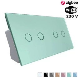 Podwójny włącznik dotykowy EC Wi-Fi z zielonym panelem szklanym 2 + 2 (VL-C7022EC-68) Livolo