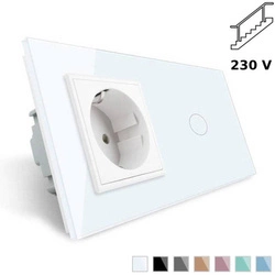 Gniazdo 230V 16A z włącznikiem krzyżowo-schodowym i białą ramką szklaną (VL-C701SEU-61) LIVOLO
