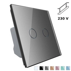 Podwójny włącznik dotykowy schodowo-krzyżowy z panelem szklanym srebrnym (VL-C702S-64) Livolo