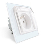 Gniazdo 230V 16A z białym panelem szklanym i nakładką bryzgoszczelną (VL-W01FRNW-61) Livolo