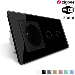 Podwójny włącznik dotykowy EC Wi-Fi z gniazdem elektrycznym, kolor czarny (VL-C702ECG-62) LIVOLO