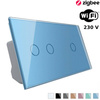 Włącznik dotykowy podwójny + pojedynczy EC Wi-Fi, niebieski panel szklany (VL-C7012EC-69) Livolo