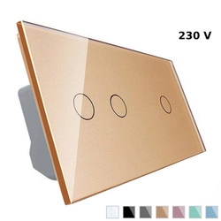 Złoty podwójny panel dotykowy szklany 2+1 (VL-C7012-63) Livolo