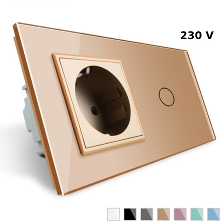 Gniazdo 230V 16A z dotykowym włącznikiem i ramką szklaną złotą (VL-C701EU-63) Livolo