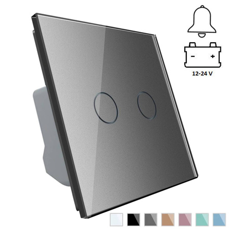 Włącznik dotykowy podwójny 12-24V DC z srebrnym panelem szklanym (VL-C702CH-64) Livolo