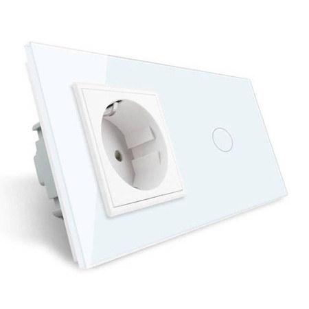 Gniazdo 230V 16A z włącznikiem krzyżowo-schodowym i białą ramką szklaną (VL-C701SEU-61) LIVOLO