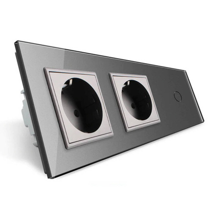 Podwójne gniazdo 230V 16A z dotykowym włącznikiem i szklanym panelem srebrnym (VL-C701GG-64) Livolo