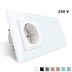 Gniazdo 230V 16A z pojedynczym włącznikiem dotykowym i białą ramką szklaną (VL-C701EU-61) Livolo