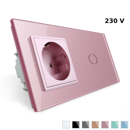 Gniazdo 230V z różowym włącznikiem dotykowym i szklaną ramką (VL-C701EU-67) LIVALO