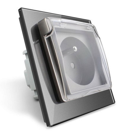 Gniazdo 230V 16A ze srebrnym panelem szklanym i nakładką bryzgoszczelną (VL-W01FRNW-64) Livolo