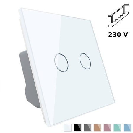 Włącznik dotykowy podwójny schodowy z białym panelem szklanym (VL-C702S-61) Livolo