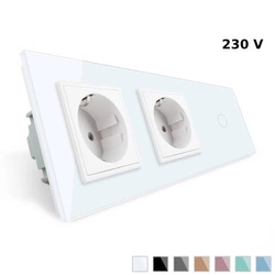 Gniazdo podwójne 230V 16A z włącznikiem dotykowym i szklanym panelem białym (VL-C701GG-61) Livolo