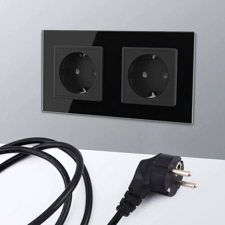 Gniazdo elektryczne podwójne 16A z panelem szklanym srebrnym (VL-W02G-64) LIVOLO