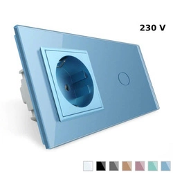 Gniazdo 230V 16A z niebieskim panelem dotykowym i ramką szklaną (VL-C701EU-69) Livolo