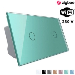 Włącznik dotykowy Wi-Fi z podwójnym panelem szklanym zielonym 1+1 (VL-C7011EC-68) Livolo