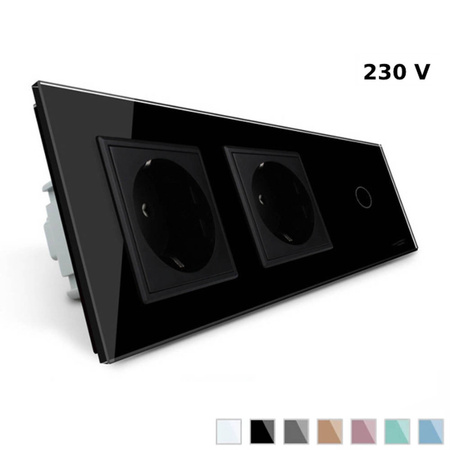 Gniazdo podwójne 230V 16A z dotykowym włącznikiem i szklanym panelem czarnym (VL-C701GG-62) Livolo