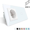 Gniazdo 230V 16A z włącznikiem krzyżowo-schodowym i białą ramką szklaną (VL-C701SEU-61) LIVOLO