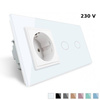 Gniazdo 230V 16A z podwójnym włącznikiem dotykowym i białą ramką szklaną (VL-C702EU-61) Livolo