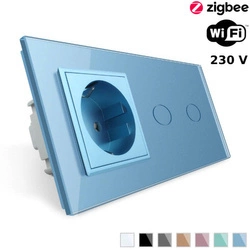Włącznik dotykowy podwójny EC Wi-Fi z gniazdem elektrycznym, kolor niebieski (VL-C702ECG-69) Livolo