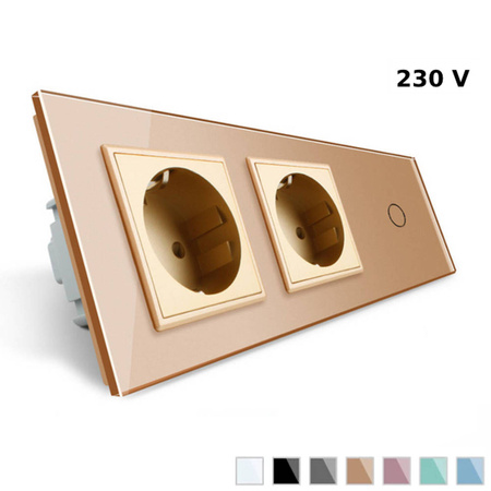 Gniazdo 230V 16A z dotykowym włącznikiem i złotym panelem szklanym (VL-C701GG-63) Livolo