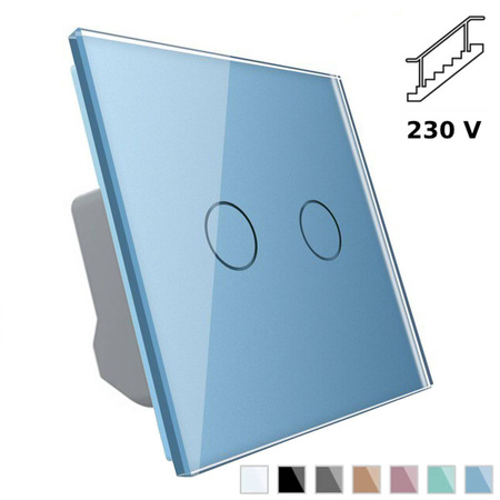 Włącznik dotykowy podwójny schodowy z niebieskim panelem szklanym (VL-C702S-69) LIVOLO