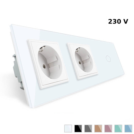 Gniazdo podwójne 230V 16A z włącznikiem dotykowym i szklanym panelem białym (VL-C701GG-61) Livolo