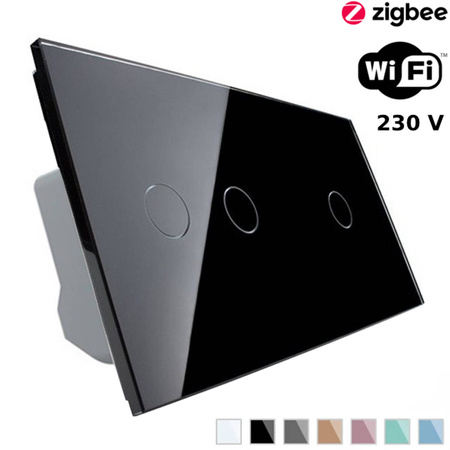 Włącznik dotykowy podwójny i pojedynczy Wi-Fi, czarny panel szklany (VL-C7012EC-62) LIVOLO