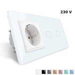 Gniazdo 230V 16A z podwójnym włącznikiem dotykowym i białą ramką szklaną (VL-C702EU-61) Livolo