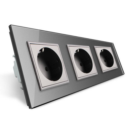 Srebrne gniazdo elektryczne z trzema portami 16A - 230V (VL-W03EU-64) Livolo