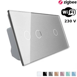 Podwójny i pojedynczy włącznik dotykowy EC Wi-Fi z panelem szklanym srebrnym (VL-C7012EC-64) Livolo