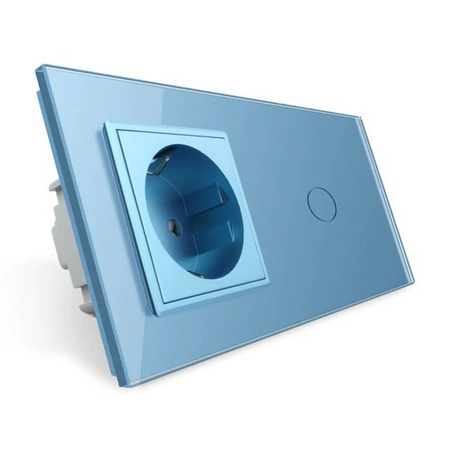 Gniazdo 230V 16A z niebieskim panelem dotykowym i ramką szklaną (VL-C701EU-69) Livolo