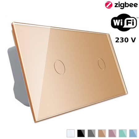 Włącznik dotykowy Wi-Fi z podwójnym panelem szklanym w kolorze złotym (VL-C7011EC-63) Livolo