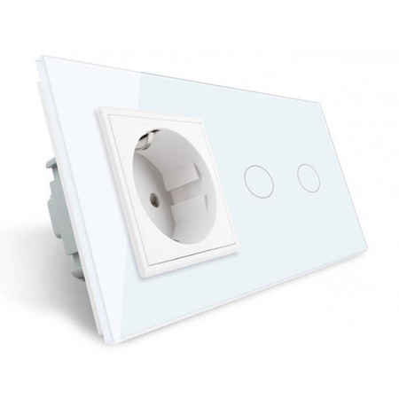 Podwójny włącznik dotykowy EC Wi-Fi z gniazdem elektrycznym, biały (VL-C702ECG-61) Livolo
