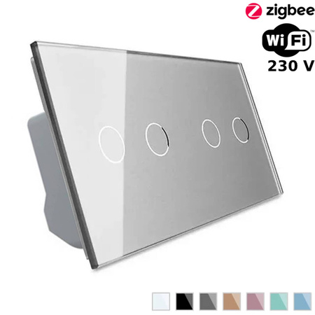 Podwójny włącznik dotykowy EC Wi-Fi ze srebrnym panelem szklanym 2+2 (VL-C7022EC-64) Livolo