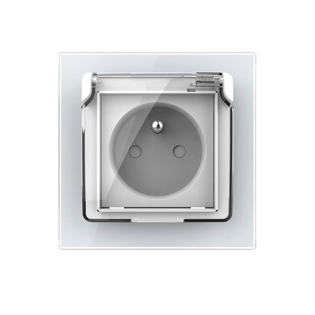 Gniazdo 230V 16A z czarnym panelem szklanym i bryzgoszczelną nakładką (VL-W01FRNW-62) Livolo