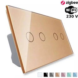 Podwójny włącznik dotykowy EC Wi-Fi z panelami szklanymi w kolorze złotym 2 + 2 (VL-C7022EC-63) Livolo