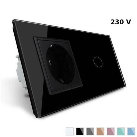 Gniazdo 230V 16A z pojedynczym włącznikiem dotykowym i szklaną ramką czarną (VL-C701EU-62) LIVOLO