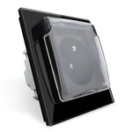 Gniazdo 230V 16A z czarnym panelem szklanym i bryzgoszczelną nakładką (VL-W01FRNW-62) Livolo